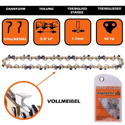 SECURA 2x Sägekette 25 Cm – 40TG, 3/8" Teilung, 1,1 Mm Nutbreite, Für Dolmar, Makita, Husqvarna