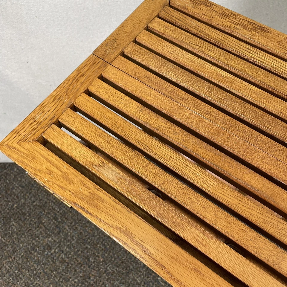 VINTAGE McGuire Rattan Oak Campaign Folding Drink Side Table Pinch Finger Bamboo - Image 4 of 4