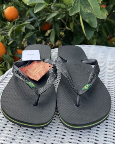 Havaianas Brazil Flag Sandal Flip Flop Black 37-38 US Womens Size 7/8 New NWT - Picture 1 of 12