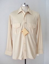 NOS Vtg 70s Van Heusen Splendor Beige Knit Disco Pimp Shirt Button Pockets L