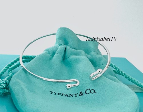 Tiffany & Co. Love Knot Bangle Hook  Wire Bracelet  Silver w/ Pouch