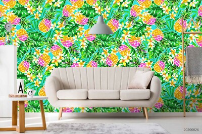 3D Pineapple Floral Leaf Self-adhesive Removable Wallpaper Murals Wall 130