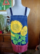 Liz Lauter Vintage Flower Pot Jean Apron Garden Sunflower 4 Pkt Made In USA