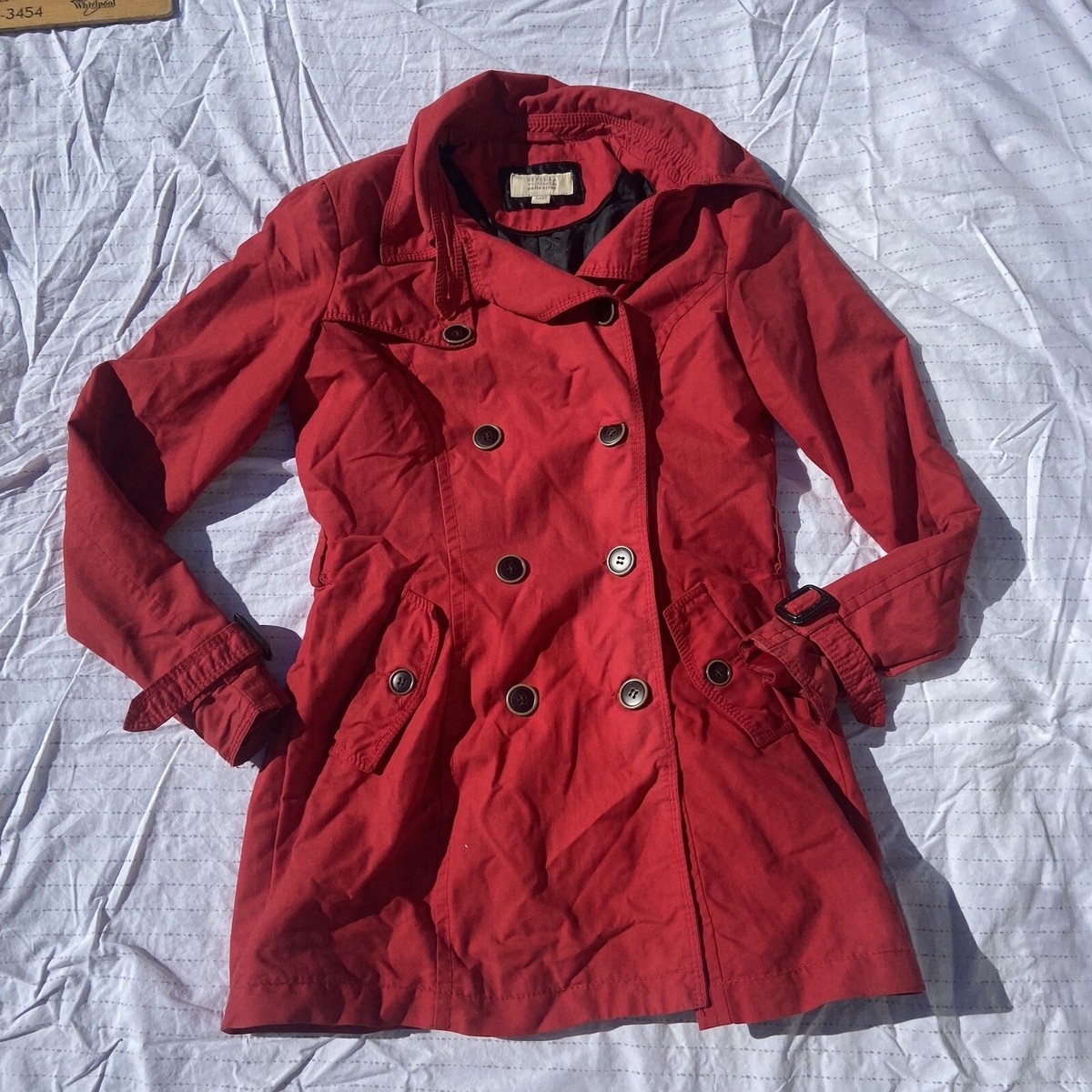 Bershka Burgundy Double Breasted Trench Coat Women’s Jacket Size Medium 28