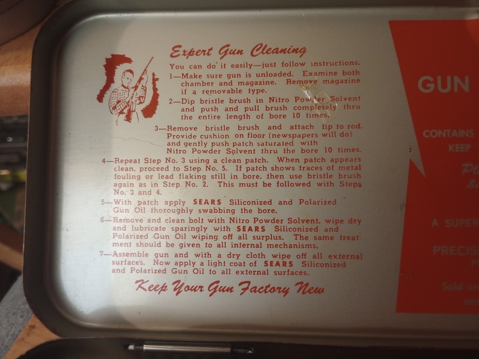 Vintage Sears Gun Cleaning Kit Ted Williams Orange 1216 ga No. 2140