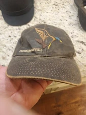 SWEET VINTAGE DISTRESSED DUCKS UNLIMITED FAUX LEATHER BASEBALL ADJUSTIBLE HAT