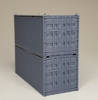 Set of 2 - HO Scale 20' Ft Shipping Containers - Gray Train Freight Car Stacking