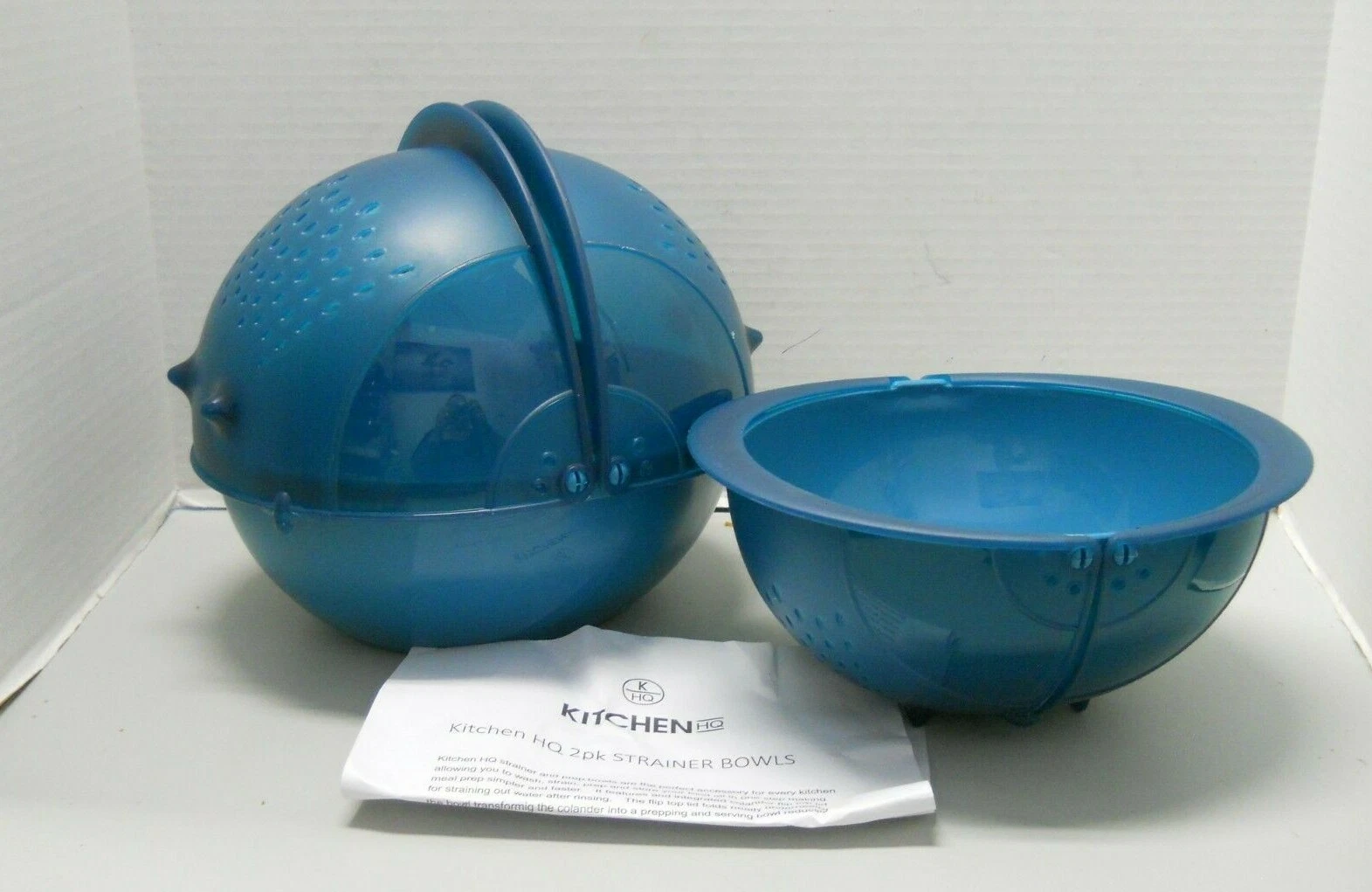 Kitchen HQ Strainer Serving Nesting Bowls with Colander Lids Dark Teal Set of 2