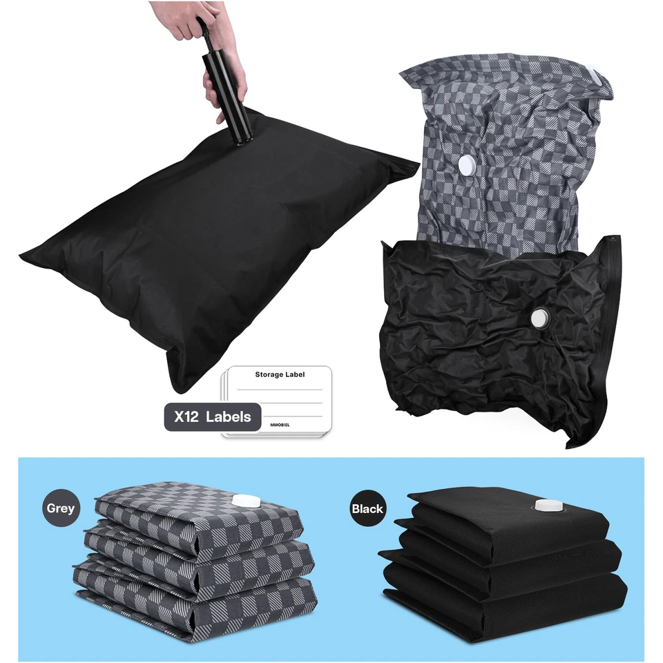 Robuste Vakuumbeutel für Kleidung & Reisen – 6er Pack – mit Handpumpe – Schwarz - Bild 2 von 4