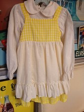 Vtg Mid-century 60s 1970s Cottage Pinafore Dress Daisy Eyelet Ric Rac Girls MCM