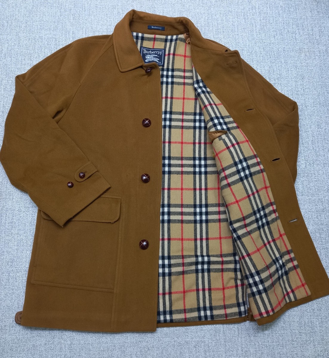 ジャケット・アウター 80s Vintage Burberrys England Rider Coat VINTAGE 80s Burberry Wool Coat Jacket Nova Check Lined Overcoat