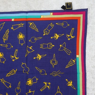 N687 FENDI Blue Cotton Scarf Scarves Pocket Square 18.5