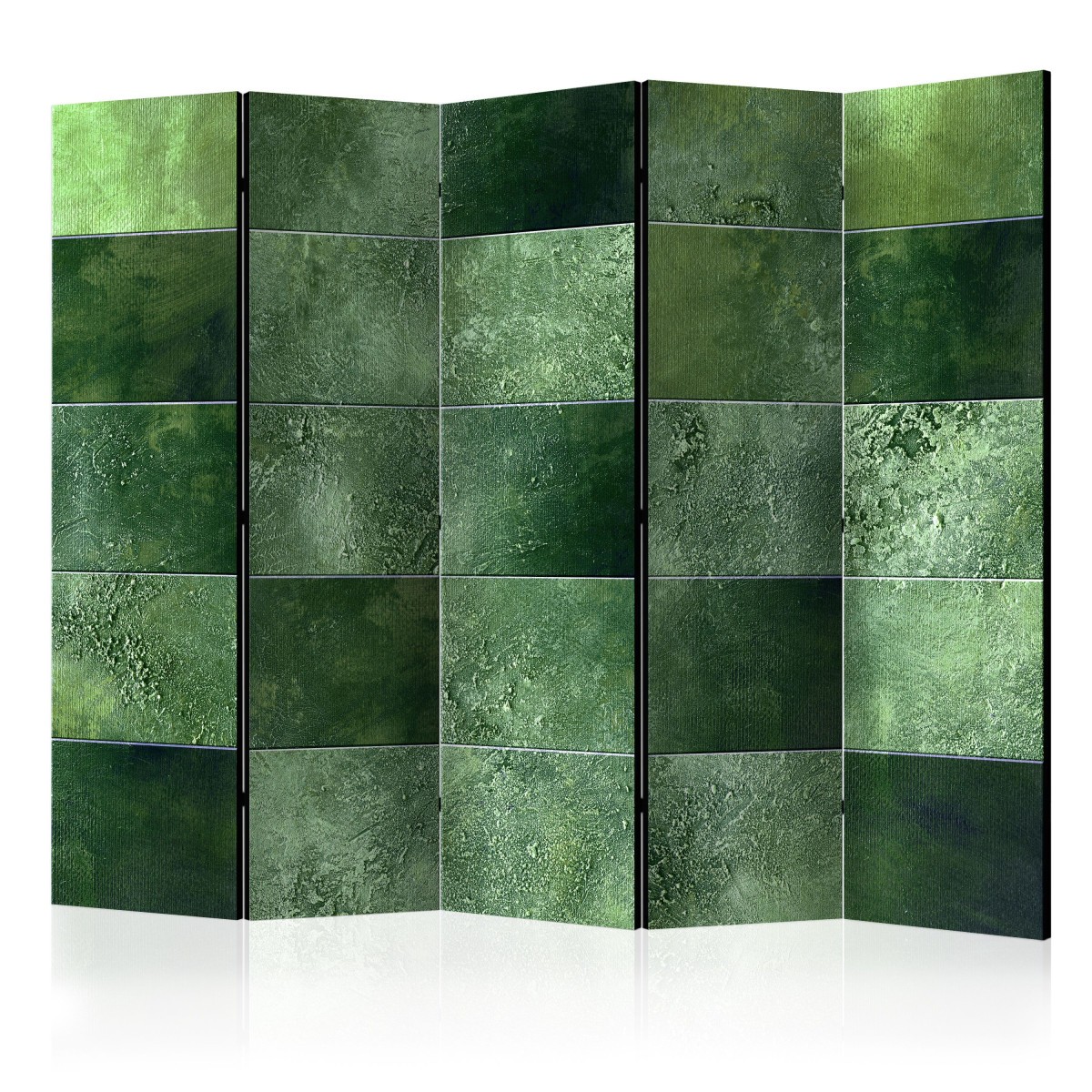 Paravent 5 volets Green Puzzle 172x225 cm en toile imprimée motif géométrique nature