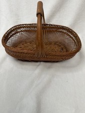 Vintage Handwoven Wicker Basket w/ Handle Oval Open Weave Boho Farmhouse Decor