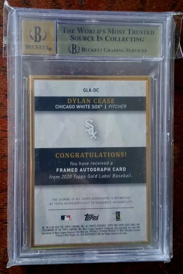 Dylan Cease 2020 Topps Gold Label Red Framed RC Auto #'d 11/25 BGS 9.5 Auto 10 - Image 2 of 3