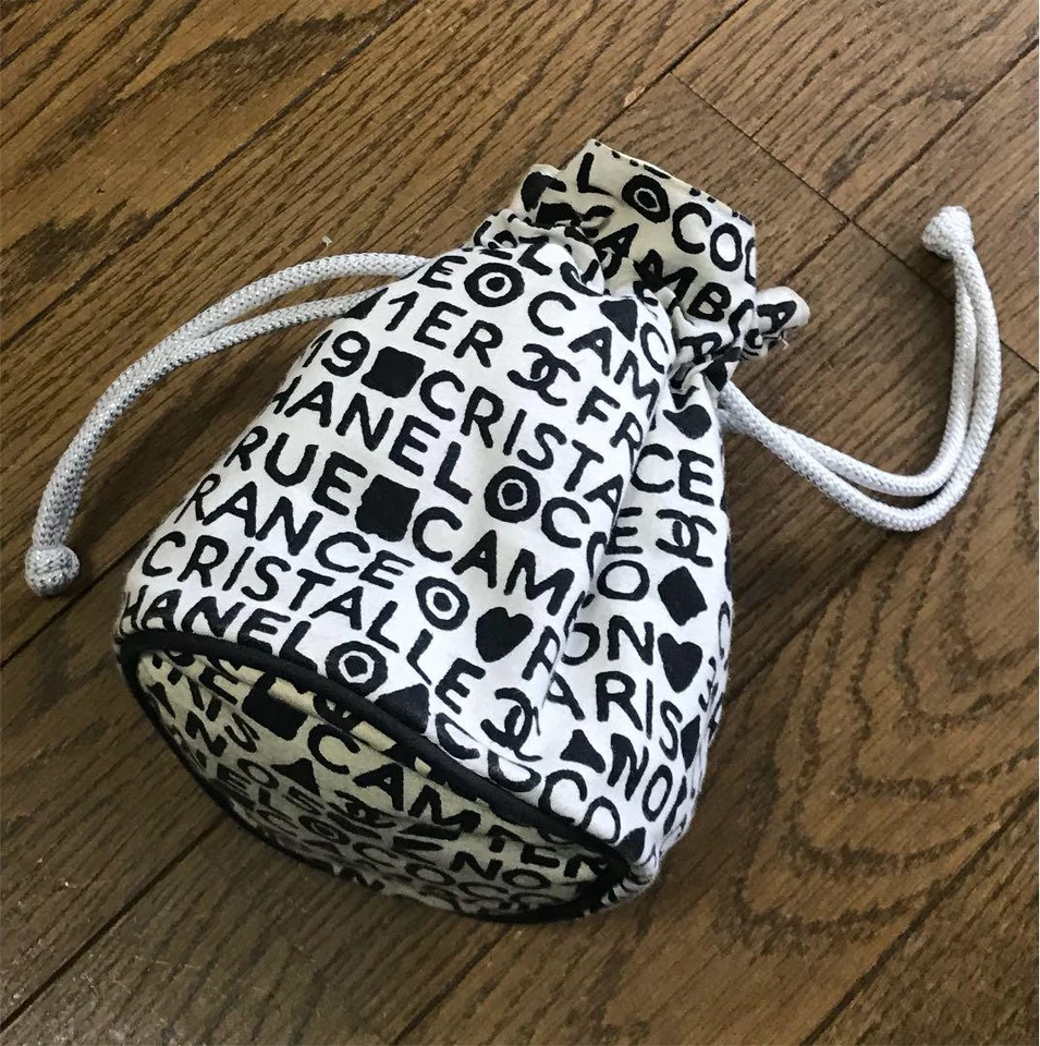 Auténtico bolso CHANEL de lona con cordón blanco, negro mediano para mujer Francia 119054 Foto 2 de 4