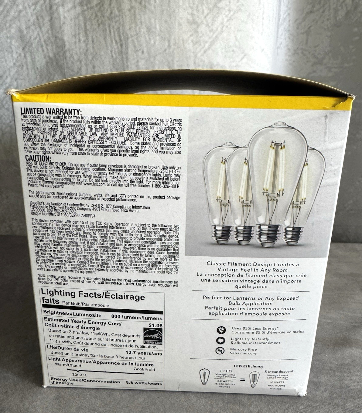 NeW(4-Pk) Feit Electric LED Vintage Light Bulb 60-Watt Equivalent Bright White
