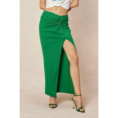 Micas Knee Length Green Skirt High Slit Twist Front Fitted Maxi Size XS