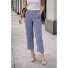 Talbots Perfect Skimmer Capri Pants Womens 14 Navy Gingham Checkered Stretch