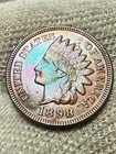 1898 Indian Head Cent Penny Lustrous AU High Grade + Toned purple Hue Gem+++++++
