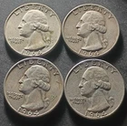 (4) 90% Silver 1964(D) Washington Quarters--Starts Under Melt