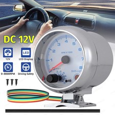 Auto Tachometer 3.75 Inch 0-8000 RPM Adjustable Shift Light Blue Backlight 12V