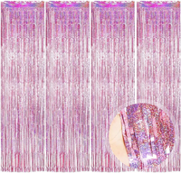 Lametta VorhäNge Rosa Glitzer, 4 StüCk Metallische Glitzervorhang Fringe 1M X 2M