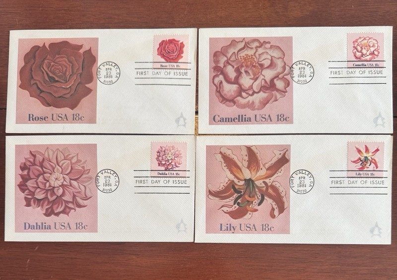 (4) Flower FDCs By Andrews Cachet- 1981- Very Slight Tinting  