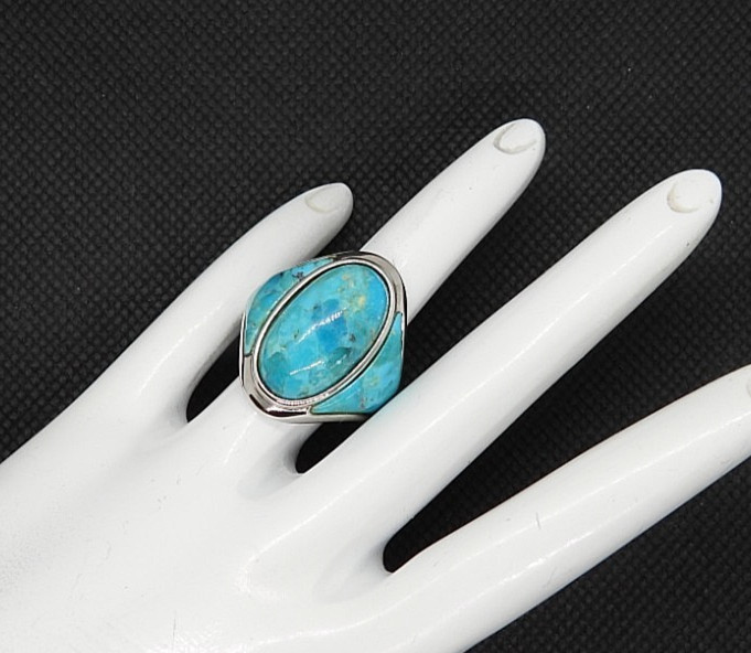Vintage Ring DK Solid 925 Sterling Silver Turquoi… - image 1