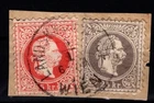 Austria 1867: 5 + 25 Kr Groß (ANK 37 + 40 I) used "Vienna", letter piece (FB 150 €)