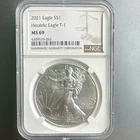 U.S. Mint 2021 Silver Eagle Heraldic Eagle T-1 NGC MS69 1 oz .999 #6309519-265