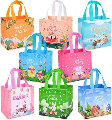 8PCS Easter Treat Bags with Handles   Reusable Kids Gift Tote Bags