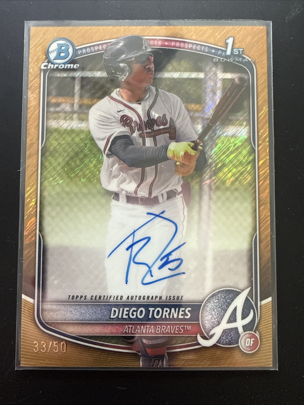 2025 Bowman Chrome Diego Tornes Autograph /50 Gold Shimmer 1st Bowman Atl Braves