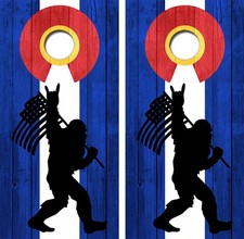 KT Cornhole Wraps Sasquatch Colorado Flag laminated Cornhole Vinyl Wraps / Stick