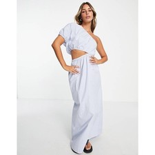 Vila ASOS Exclusive One Shoulder Maxi Dress with Cut-Out in Blue EU Size 36 New