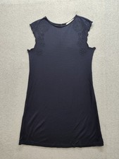 Loft Women Mini Dress XSP Navy Blue Eyelet Sleeveless Stretch Round Neck Casual