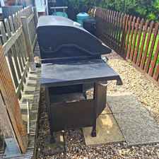 5 Burner Gas Grill BBQ Black Metal w/ Wheels Thermometer Side Shelf Cabinet.