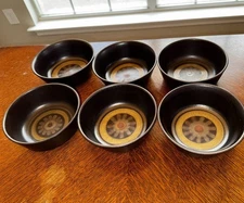 Set if 6 Denby Stoneware Arabesque Bowls 6" Diameter England Brown vintage