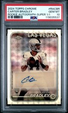 Marketplace image: PSA 10 CARTER BRADLEY 2024 Topps Chrome Superfractor RC Auto 1/1 Raiders GEM