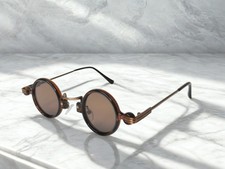 Retro Round Brown Metal Frame Brown Sunglasses Lightweight Men