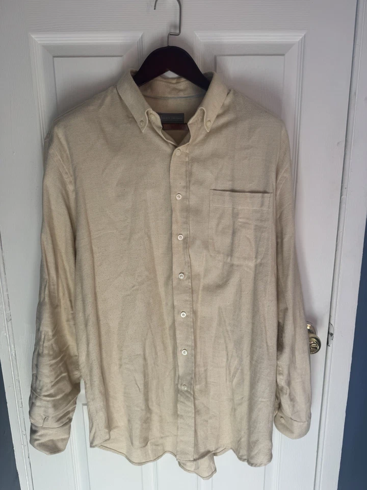 Hickey Freeman Shirt Mens L Beige Tan Marled 100% Cotton Button Up - Image 4 of 4