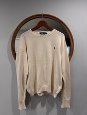 Polo Ralph Lauren Cotton Knit Sweater Men  s XL Cream Crewneck Pony Logo