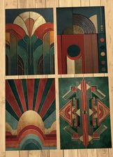 Set of 4 art deco A3 Unframed Prints Art Pictures