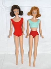 2 Vtg 60s Mattel Midge Dolls #860 Brunette & Titian Straight Legs In Swimsuits