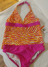 Speedo Girl's Tankini 2 Piece Nylon/Lycra Orange/Pink Swimsuit,Size 14,New