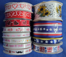  3-Used Lot-12 Rolls Assorted Ribbon Nylon-Polyester Valentine Phrases Stars