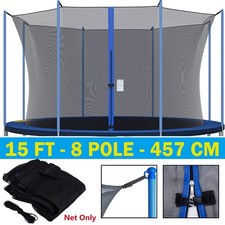 For 15ft Round Replacement Trampoline Safety Enclosure Net Mesh Netting 8 Poles