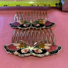 Vintage Cloisonn  Floral Hair Combs Butterfly New
