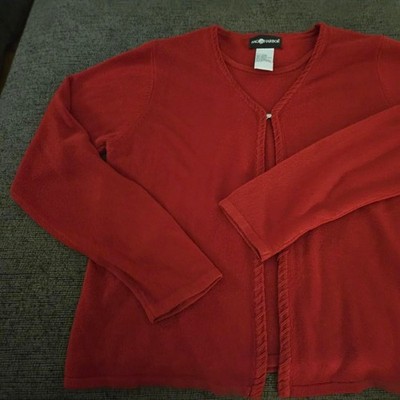Sag Harbor Women Red Cardigan Sweater Set Built-in Cami Large F13335
