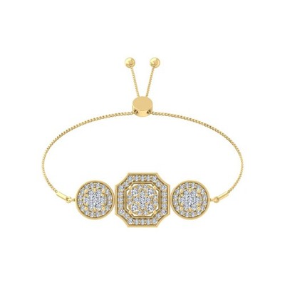 14k Yellow Gold Lab Grown Diamond Composite Bangle Bracelet 9'' For Women